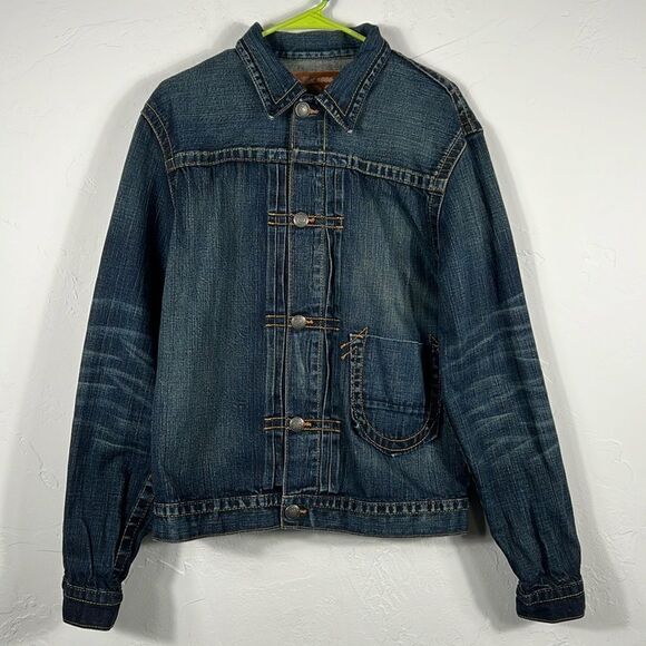 🔥🔥 True Religion Jacket Los Angeles CA TRBJ  Blue Jean Demin Women Sz XL - RAR - Picture 1 of 9